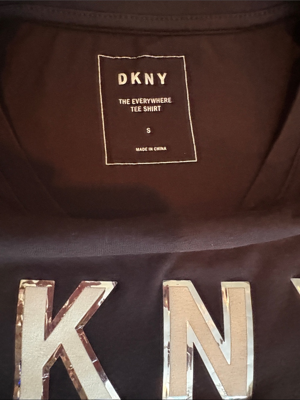 DKNY Black T-Shirt with White Logo Letters - Picture 3 of 3